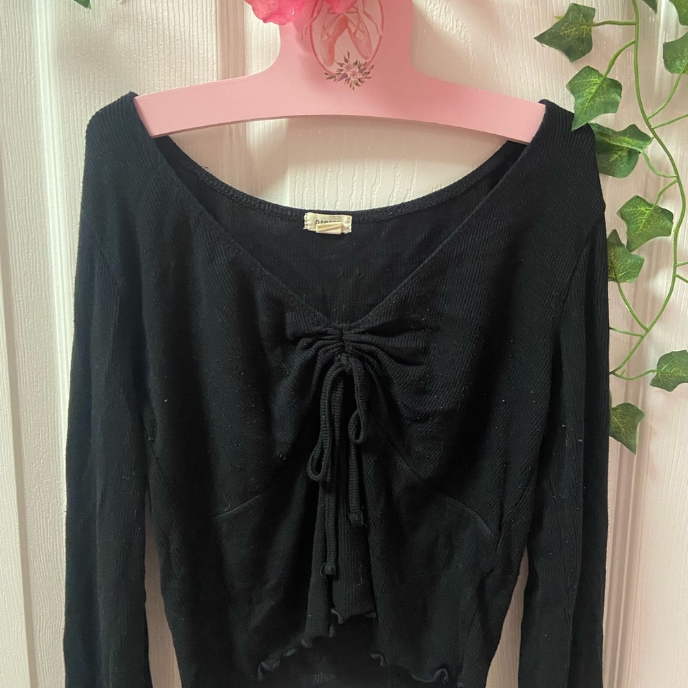 Black Long Sleeve Top with Bow Detail